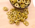 Small pile of sliced green olives Royalty Free Stock Photo