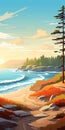 Vibrant Coastal Illustration With Modern Art Style And Nature-inspired Imagery