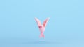 Small Pink Bird Plump Fluff Wings Tail Stylish Trendy Kitsch Blue Background Front View