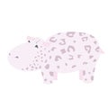 A small pink hippopotamus with a leopard pattern on the skin.