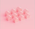 Small pink houses, futuristic town block abstract representation, street, quarter