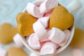 Small pink marshmallow with biscuits in the cup Royalty Free Stock Photo