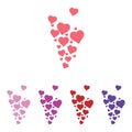Many small hearts forming abstract shape on white background. Valentine`s day illustration, design. Vector