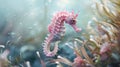 small pink seahorse in on a background of corals and algae Royalty Free Stock Photo