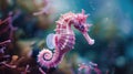 small pink seahorse in on a background of corals and algae Royalty Free Stock Photo