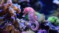 small pink seahorse in on a background of corals and algae Royalty Free Stock Photo