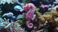 small pink seahorse in on a background of corals and algae Royalty Free Stock Photo