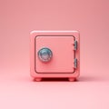 A small, pink, stylized safe with a silver combination lock on a pink background Royalty Free Stock Photo