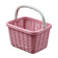 A small pink woven plastic basket with a white handle Royalty Free Stock Photo
