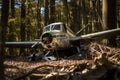 Small plane accident in a forest Royalty Free Stock Photo