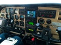 Small plane cockpit packed with instruments Royalty Free Stock Photo