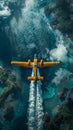 A small plane flying over the ocean Royalty Free Stock Photo