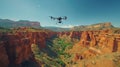 Small Plane Flying Over River in Canyon Royalty Free Stock Photo