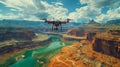 Small Plane Flying Over River in Canyon Royalty Free Stock Photo