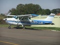 Small plane parked at Comendador Pedro Morganti Airport located in the city of Piracicaba Royalty Free Stock Photo