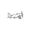 Small plane with propeller hand drawn outline doodle icon. Royalty Free Stock Photo