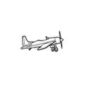 Small plane with propeller hand drawn outline doodle icon. Royalty Free Stock Photo