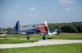 Small plane on runway takes off Royalty Free Stock Photo