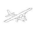 Small plane vector sketch. Hand drawn single engine propelled aircraft. Air tours wehicle silhouette. Royalty Free Stock Photo