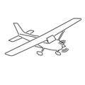 Small plane vector illustration. Single engine propelled aircraft line art.