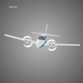 Small plane vector illustration. Twin engine propelled aircraft. Business trip aircraft. Royalty Free Stock Photo