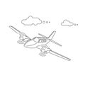 Small plane vector illustration. Twin engine propelled aircraft. Vector illustration. Line art Royalty Free Stock Photo