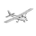 Small plane vector sketch. Hand drawn single engine propelled aircraft. Air tours wehicle. Royalty Free Stock Photo