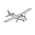 Small plane vector sketch. Hand drawn single engine propelled aircraft. Air tours wehicle. Royalty Free Stock Photo