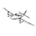 Small plane vector sketch. Hand drawn twin engine propelled aircraft. Air tours wehicle silhouette.