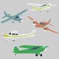 Small planes vector illustration set. Single engine propelled passenger aircraft.