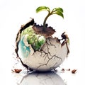 Small planet earth with a young sprout growing on it - Life reborn