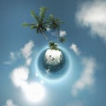 Small planet, ocean, tropical island, palm trees Royalty Free Stock Photo