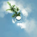 Small planet, ocean, tropical island, palm trees 3D illustration Royalty Free Stock Photo