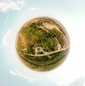 Small Planet With A View Of A Sand Quarry And A City Under The Blue Sky In Moldova, Spherical Panorama On DJi Mavic Mini 2