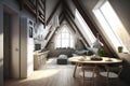 Small planned attic. Architecture picture. Generative AI.