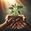 Small Plant Into The Ground - Hands Planting Young Tree With Sunlight And Flare Effects Royalty Free Stock Photo