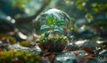 Small plant growing in glass sphere in the forest Royalty Free Stock Photo