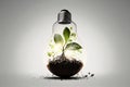 Small plant growing inside a light bulb in white background with backlite. Generative AI Royalty Free Stock Photo