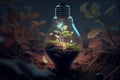 Small plant growing inside a lightbulb. Light Bulb with sprout inside.gemerative ai Royalty Free Stock Photo