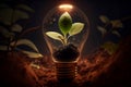 Small plant growing inside a lightbulb. Light Bulb with sprout inside.gemerative ai Royalty Free Stock Photo