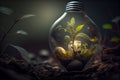 Small plant growing inside a lightbulb. Light Bulb with sprout inside.gemerative ai Royalty Free Stock Photo