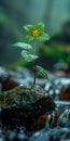 A small plant growing out of a rock in a stream Royalty Free Stock Photo