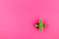 Small plastic airplane with copy space on pink background Royalty Free Stock Photo