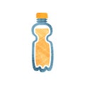 Small plastic bottle with fresh orange juice. Healthy drink. Container with sweet beverage. Flat vector icon with