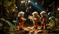 Small plastic toy soldiers in futuristic robotic suits generated by AI