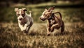 Small playful puppy running in the meadow with toy outdoors generated by AI