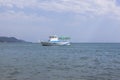 Small pleasure boat Antey near the coast in Lazarevskoe, Sochi