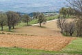 Small plowed fields in the countryside.