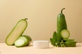 Small podium placed in the middle with winter melon surrounded. Royalty Free Stock Photo