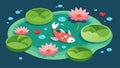 A small pond adorned with lily pads and koi fish serves as a symbol of Stoic resilience and harmony with nature.. Vector